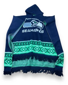 Tejidos Ruminahui Seattle Seahawks Poncho Alpaca Wool Hooded NFL Sz LG Blanket - Picture 1 of 9