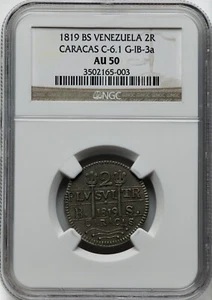 Venezuela - 1819-BS Provincial 2 Reales - NGC AU50 - RARE & SOUGHT AFTER! - Picture 1 of 2