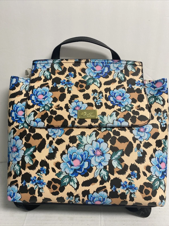 Betsey Johnson Backpack or Bag Pretty Blue Floral Ocelot Cat Print