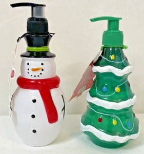 SIMPLE PLEASURES SNOWMAN AND CHRISTMAS TREE HAND SOAP DISPENSERS 10.48-OZ 2 PACK - Picture 1 of 7