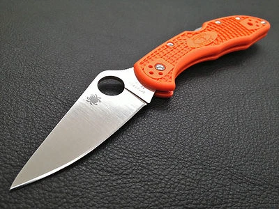 Cuchillo Spyderco Orange Delica 4 C11FPOR tierra plana FRN borde liso * acero en muy buena condición-10 Foto 1 de 4