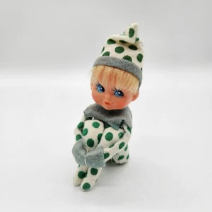Vintage Knee Hugger Elfe Pixie grün gepunktet Regal Sitter blond blaue Augen Japan - Bild 1 von 7