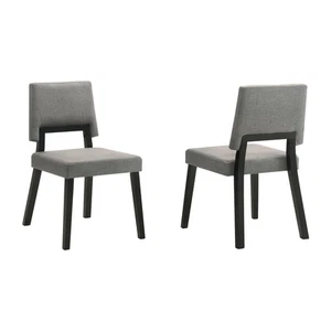Benjara Yumi 23 Inch Dining Chair, Set of 2, Charcoal Fabric Seat, Gray and B... - Picture 1 of 6