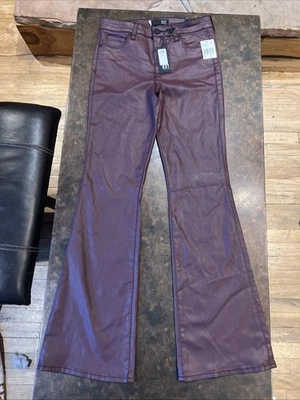 Nuevos Pantalones de mezclilla Kut From The Kloth Ana tiro alto Fab Ab acampanados recubiertos burdeos talla 4 Foto 1 de 4