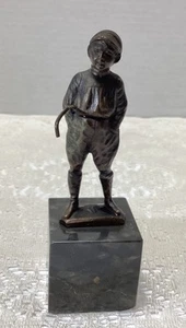 Vtg Boy w/ Stick Bronze Statue Sculpture Marble Base Art Deco ~Childrens Home - Picture 1 of 23
