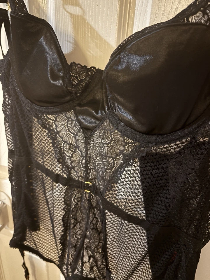 Sexy Black Mesh Bodysuit 3X/4X Goth Dark Fairy Garter Corset Missing One Garter - Image 1 of 4