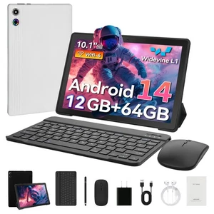 10 Inch Android 14 Wifi Tablet with Keyboard & Stylus 12GB RAM 64GB ROM 1TB - Picture 1 of 8