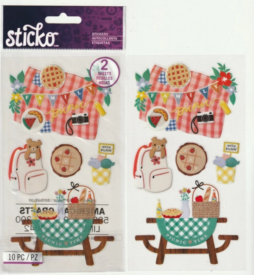 Sticko Classic stickers FAMILY PICNIC theme 2 SHEETS! 01692 FAST FREE ship! - Image 1 of 1