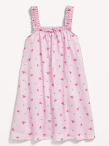NEW Girl's Old Navy Pink Floral Ruffle Bow Sleeveless Summer Nightgown XL NWT - Picture 1 of 6