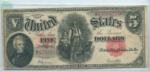 1907 $5 Dollars "Wood Chopper" Bank Note Currency - RK460 - Picture 1 of 2