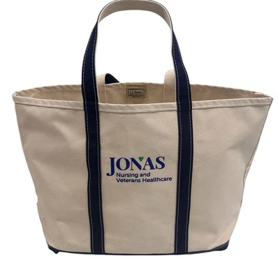 De colección LL Bean Boat Y Bolso de Mano y Natural/Marino Grande Abierto Lona Años 90 Foto 1 de 4