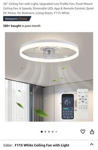 20" Modern Fan Lights Flush Mount LED Ceiling Light kit With Remote APP Control - Picture 1 of 6