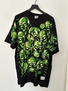 Vintage Liquid Blue Skull Pile Shirt Herren XXL Juicy J Green AOP Rap Supreme NEU - Bild 1 von 6