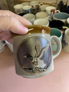 Vintage OTAGIRI Flying MALLARD Duck Coffee Mug Cup Ceramic Embossed Iridescent - Picture 1 of 2