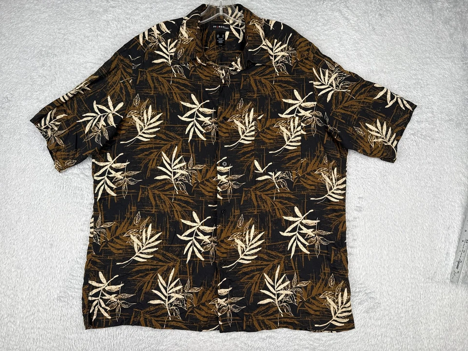 Axcess Shirt Mens Extra Large Black Brown Floral Leaf Hawaiian Button Up Rayon - Image 1 of 4