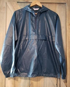 Vtg MVP Products Inc Shiny Navy Windbreaker Sz M 1/4 Zip Pullover Hood 1980s - Picture 1 of 9
