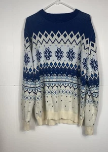 Vintage 80er Skipullover Schneeflocke über Brust Print 100% Baumwolle blau/weiß - Bild 1 von 5