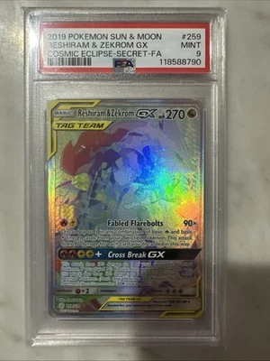 Pokemon Reshiram & Zekrom GX Holo PSA 9 Mint Cosmic Eclipse 2019 259/236 - Image 1 of 2
