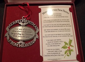 Merry Christmas From Heaven Pewter Ornament Loved One Memorial Tree Decoration - Picture 1 of 7