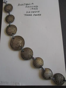 1943 Australian Silver 5 - 3 Pence and 2 - 6 Pence and 1-Shilling Bracelet - Picture 1 of 4