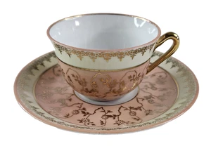 Limoges Edite Par Gout de Ville Demitasse Tasse Untertasse Rosa Elfenbein Gold Vergoldet Signiert - Bild 1 von 16