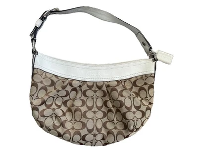 Bolso de Hombro Vintage Y2K Coach Soho Plisado Firma Lona Blanco Caqui Cuero Foto 1 de 4