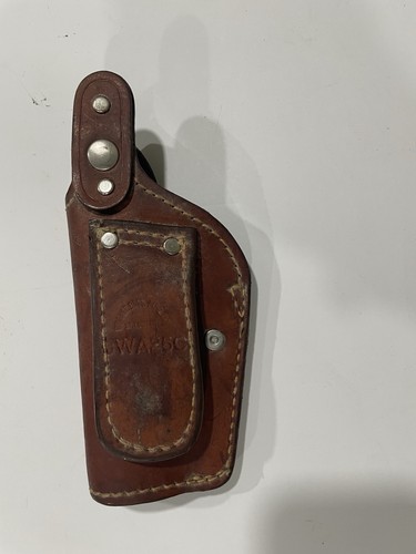 Brown leather Bauer Bros WA250 gun holster with scalloped edge, two snap buttons, and visible “Bauer Bros” text on leather.