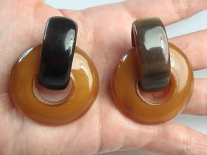 Vintage Clip-on Türklopfer Ohrringe braun sieht aus wie MONIES Gerda unsigniert - Bild 1 von 13