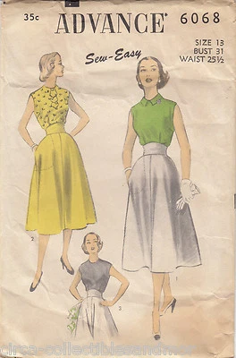 Advance 6068 Sleeveless Blouse Skirt Sew Easy Vintage Pattern Unprinted 1940s - Image 1 of 2