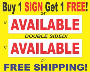 AVAILABLE Red & White 6"x24" 2 Sided REAL ESTATE RIDER SIGNS Buy 1 Get 1 FREE - Picture 1 of 2