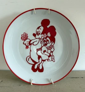 Piatto Decorativo Vintage in Ceramica Topolino e Minnie Dipinto a Mano - Imagen 1 de 3