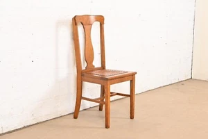 Antique Arts & Crafts Carved Oak and Leather Dining Chair, Circa 1900 - Picture 1 of 10