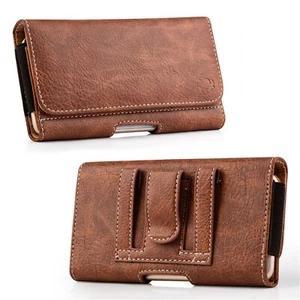 Universal Brown Leather Wallet Belt Clip Pouch Pocket Holster 5.5" Phone Case - Picture 1 of 8
