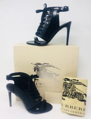 Zapatos Burberry Tacones Brogue Rundell 100 mm Negro Punta Abierta Eslinga 38.5 NUEVOS ❤️ Foto 1 de 4