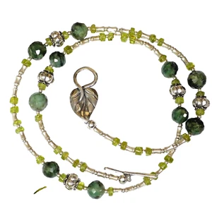 UNIKAT 925 Silber Folklore Collier Waldelfe L46cm Smaragd Peridotkette Efeublatt - Bild 1 von 8