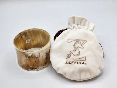 Zeffira Tan & Cream Horn Wide Cuff Bangle Bracelet In Velour Bag - Image 1 of 4
