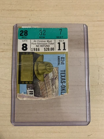 1986 Oklahoma Sooners Texas Longhorns Football Ticket Stub Cotton Bowl Dallas Cover