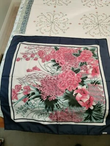 Fashion Women's Overseas Advantage Large Blue Floral Polyester Scarf 27"x 27"  - Picture 1 of 2