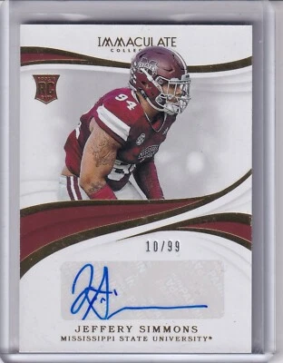 Jeffery Simmons 2019 Immaculate Collection Collegiate Rc Auto (10/99) - Image 1 of 2