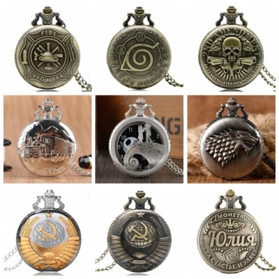 Mens Vintage Steampunk Retro Bronze Pocket Watch Quartz Necklace Chain Gifts - Image 1 of 4