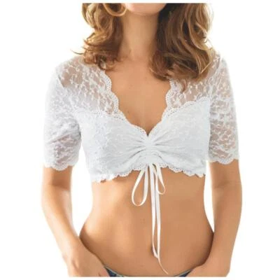 Nina von C. Damen Dirndl-Bluse halbarm Spitze Cups blickdicht Satinbändchen - Bild 1 von 4