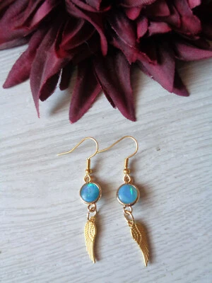 Ohrhaken "Nordlicht "türkis gold Flügel - Bild 1 von 2