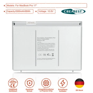 Batería portátil 6300mAh A1189 MA458 para Apple MacBook Pro 17" A1151 MA611 A1261 - Imagen 1 de 12