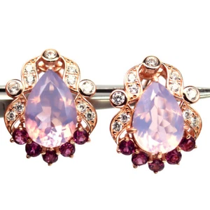 Gema 10x15 Mm. Lavanda Cuarzo,Rodolita Granate,Circonita Pendientes 925 Plata - Imagen 1 de 4