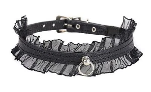 Leather Lace Sexy O Ring Choker Goth Collar Fetish Bondage Club Punk - Picture 1 of 2