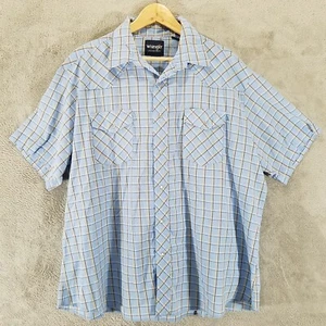 Camisa vaquera Wrangler Western para hombre XXL azul marrón a cuadros perla a presión - Imagen 1 de 9