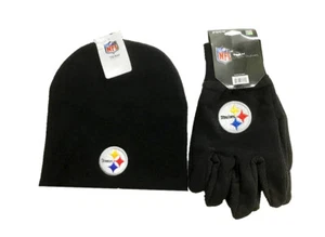 Pittsburgh Steeler 8" Uncuffed Black Hat And Black Glove Set Beanie Gift Set - Picture 1 of 1