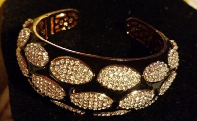 AKKAD Mayfair 黑色珐琅铰边手镯手链 全新无标签 Med/LG HSN $$$$ — 第 1/4 张图片