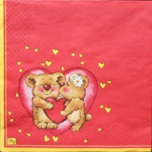 4 x Single Paper Napkins Hearts Love Bears for Decoupage Crafting and Table 51 - Picture 1 of 2