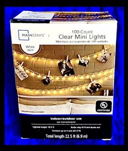100ct Mainstays clear mini String lights,Indoor/outdoor, STAYS LIT IF ONE BURNS!